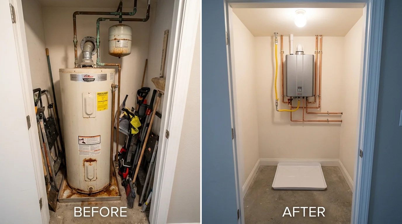 Tank water heater versus wall-mounted tankless unit comparison for Hampton, GA homeowners