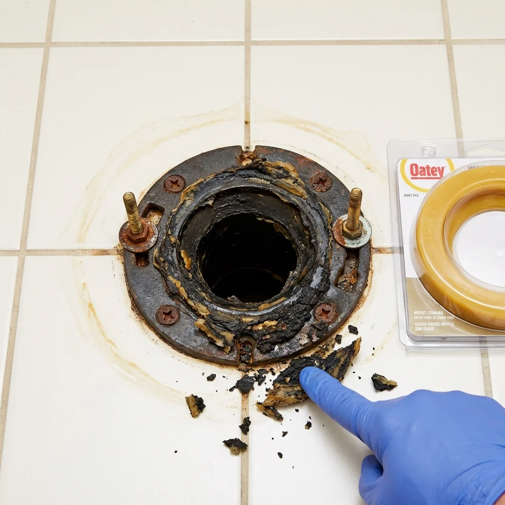 Failed wax ring showing water seepage at the base of a toilet in a Hampton, GA home